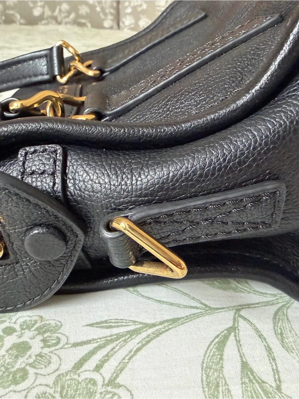 Marc Jacobs Black Pebbled Leather Wellington Satchel with Gold Hardware with COA